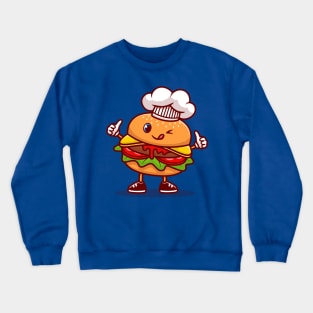 Cute Burger Chef Wearing Cap Cartoon Crewneck Sweatshirt